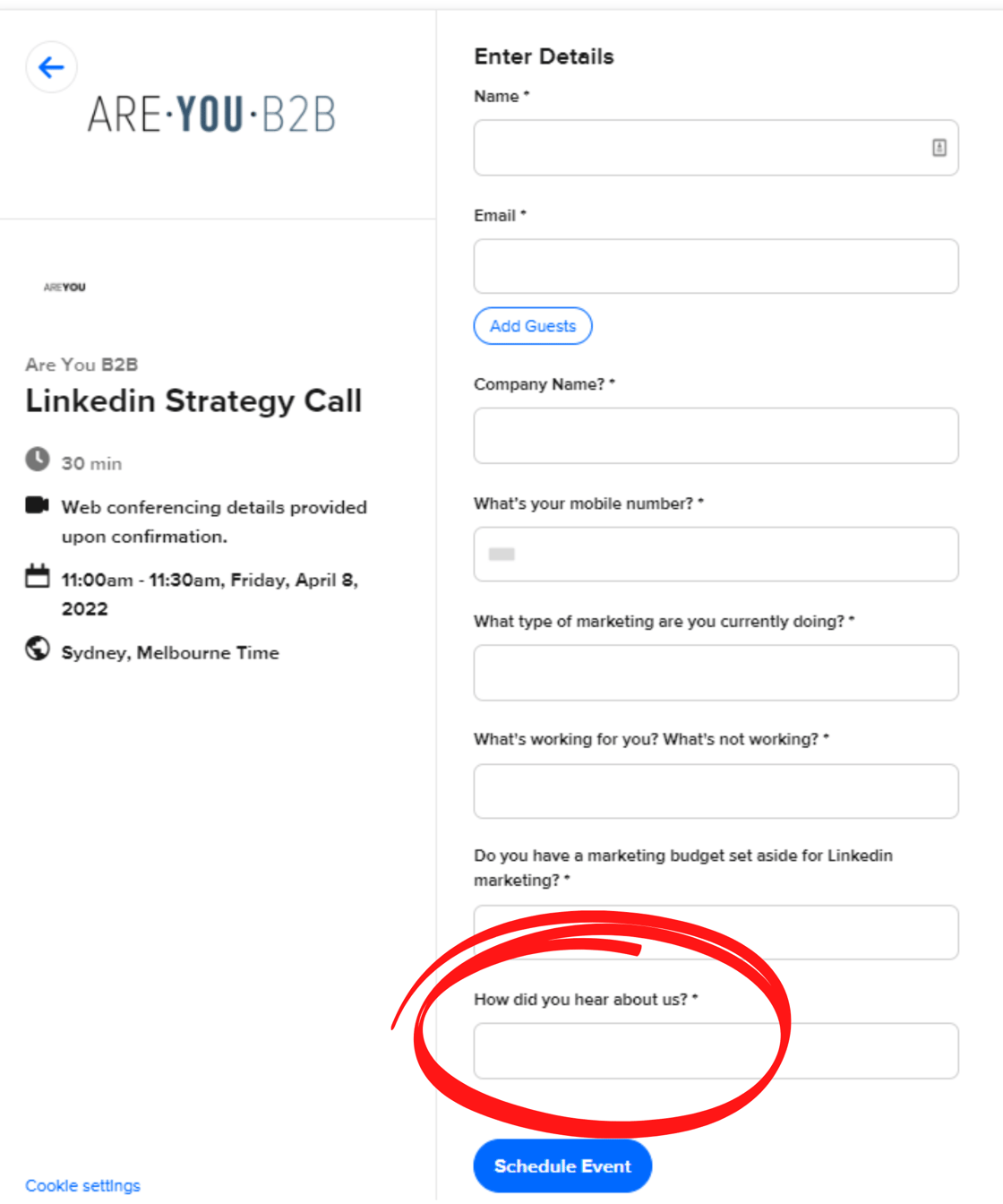 How Did You Find Us Question on Enquiry Form
